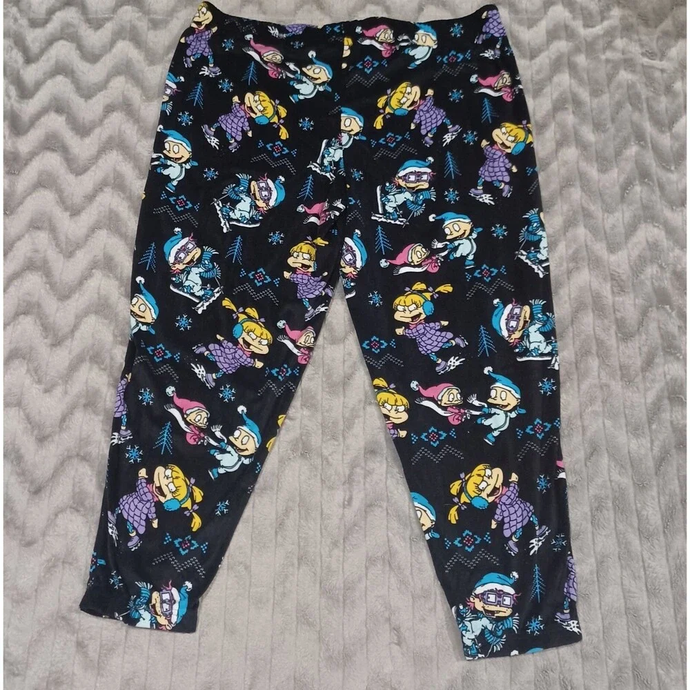 Nickelodeon Womens Size 2X Black Fleece Rugrats Winter Jogger Pajama Pants